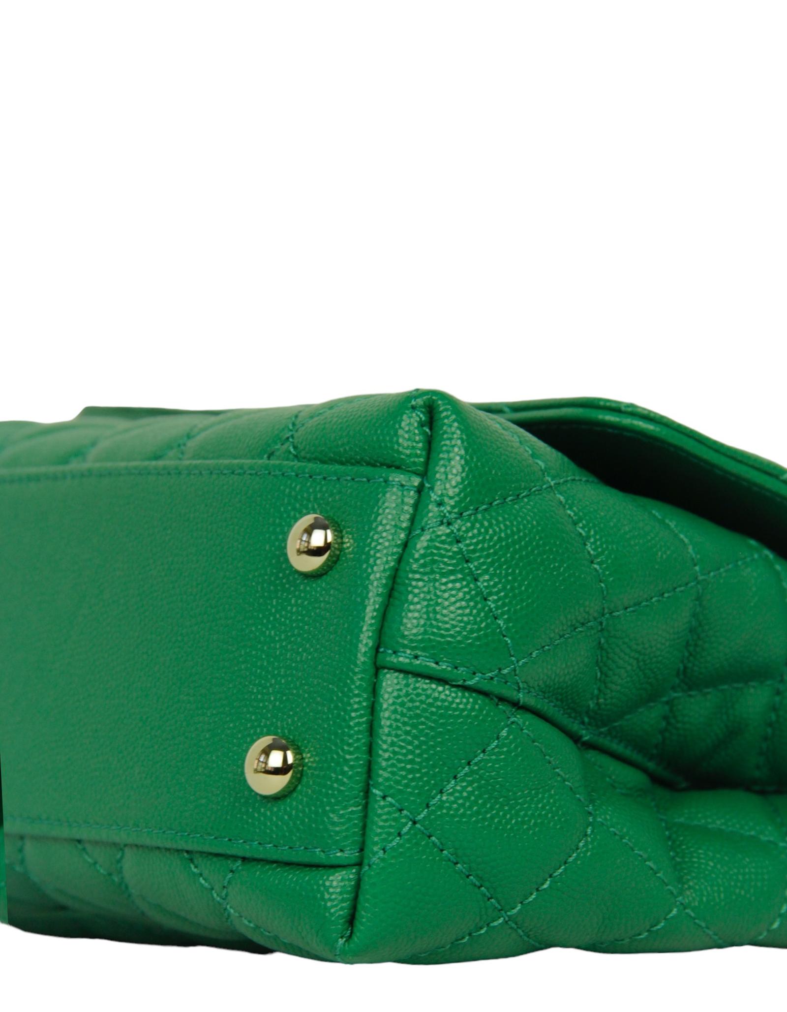 Chanel 2024 Green Caviar Leather Quilted Mini Coco Handle Flap Bag For Sale 1
