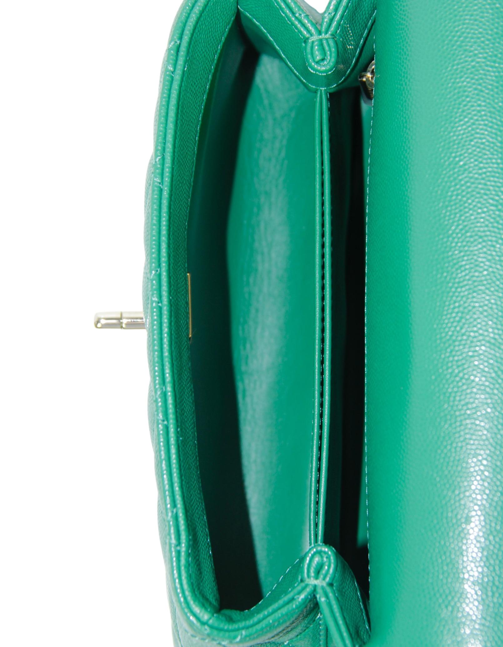 Chanel 2024 Green Caviar Leather Quilted Mini Coco Handle Flap Bag For Sale 2