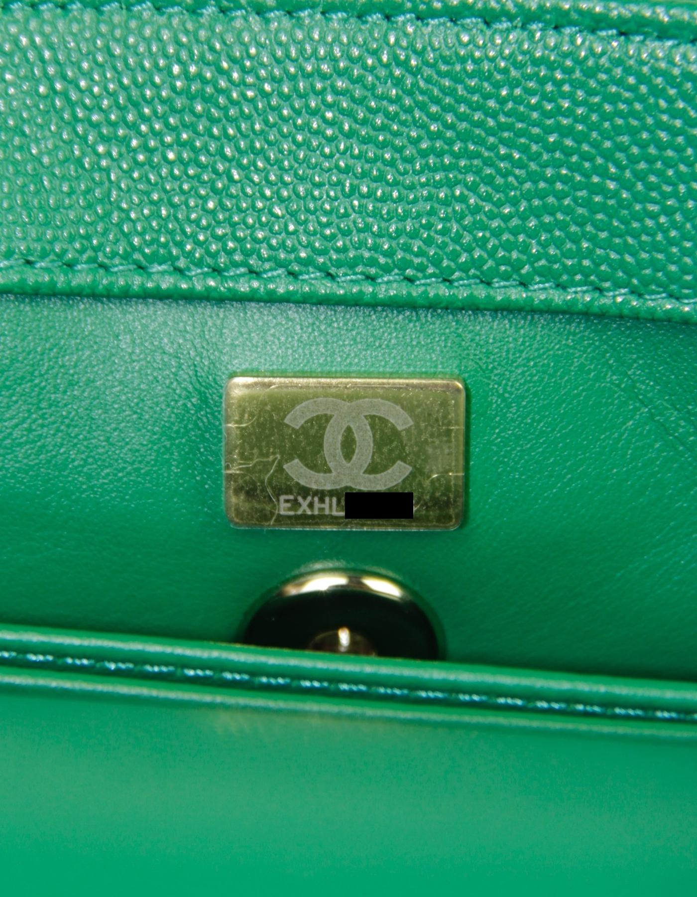 Chanel 2024 Green Caviar Leather Quilted Mini Coco Handle Flap Bag For Sale 3