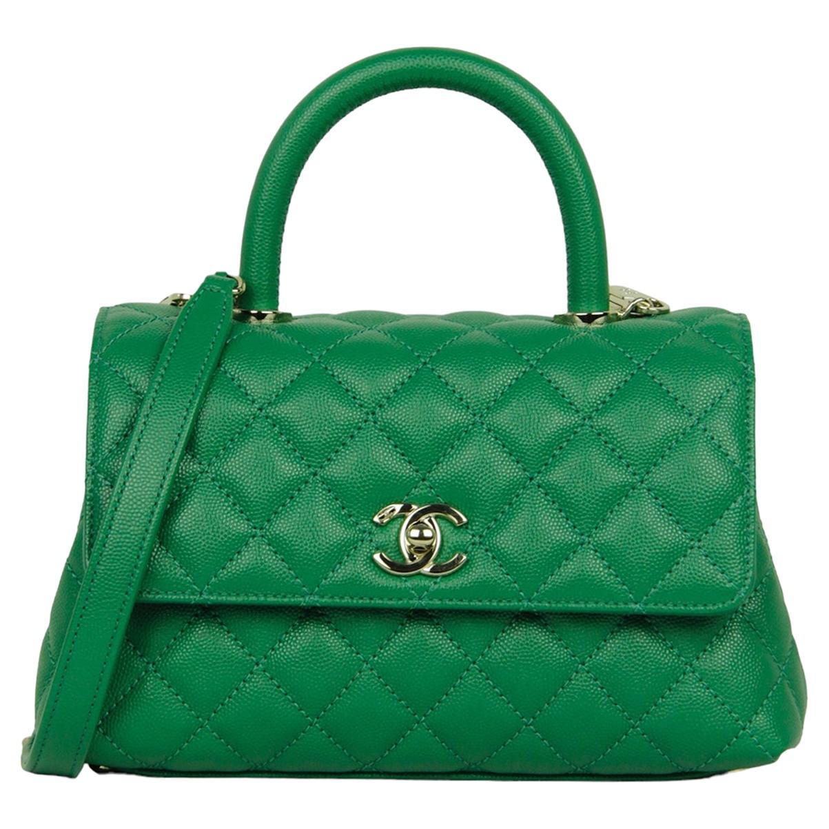 Chanel 2024 Green Caviar Leather Quilted Mini Coco Handle Flap Bag