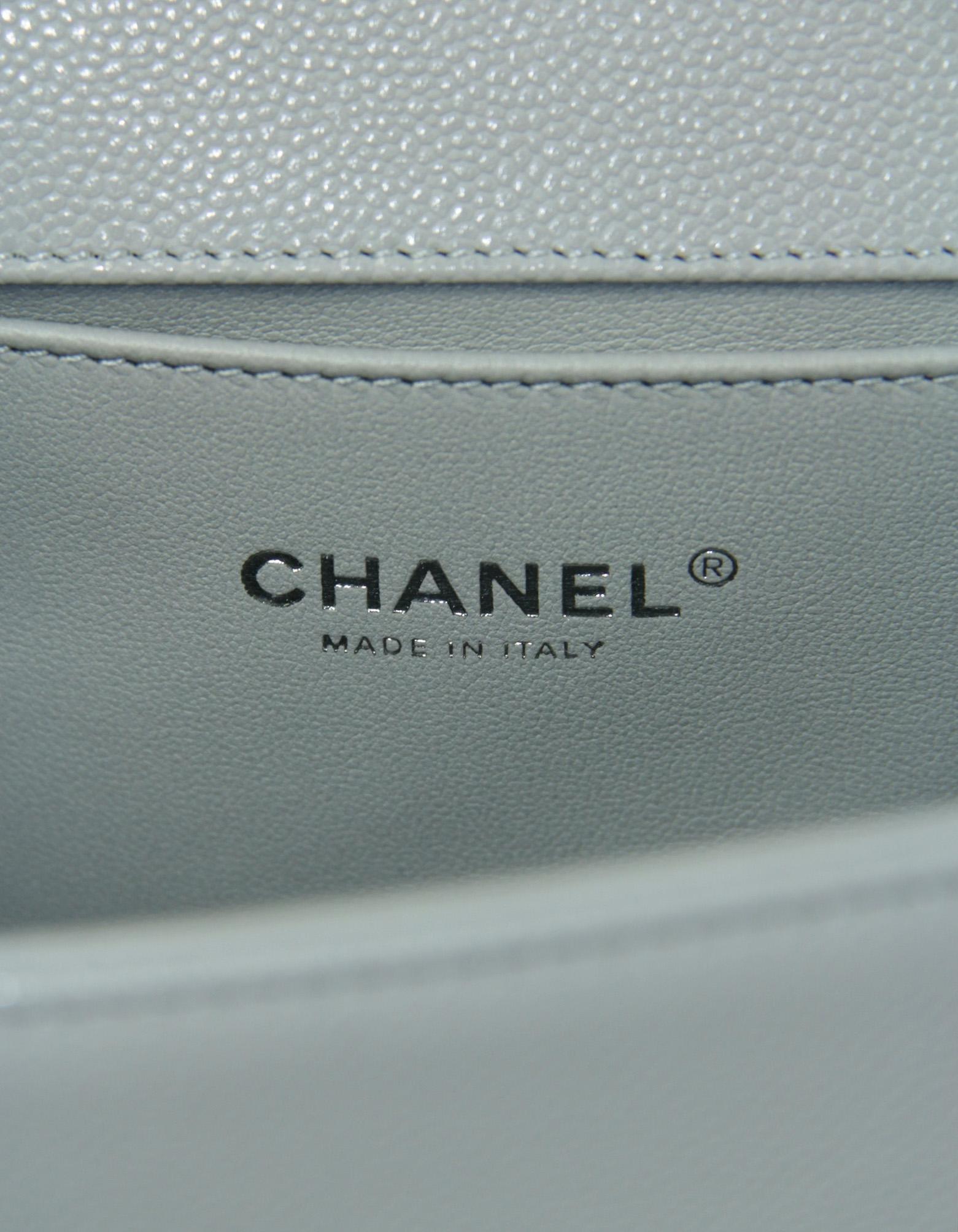 Chanel 2024 Grey Shiny Caviar Leather Quilted Medium Boy Bag For Sale 7