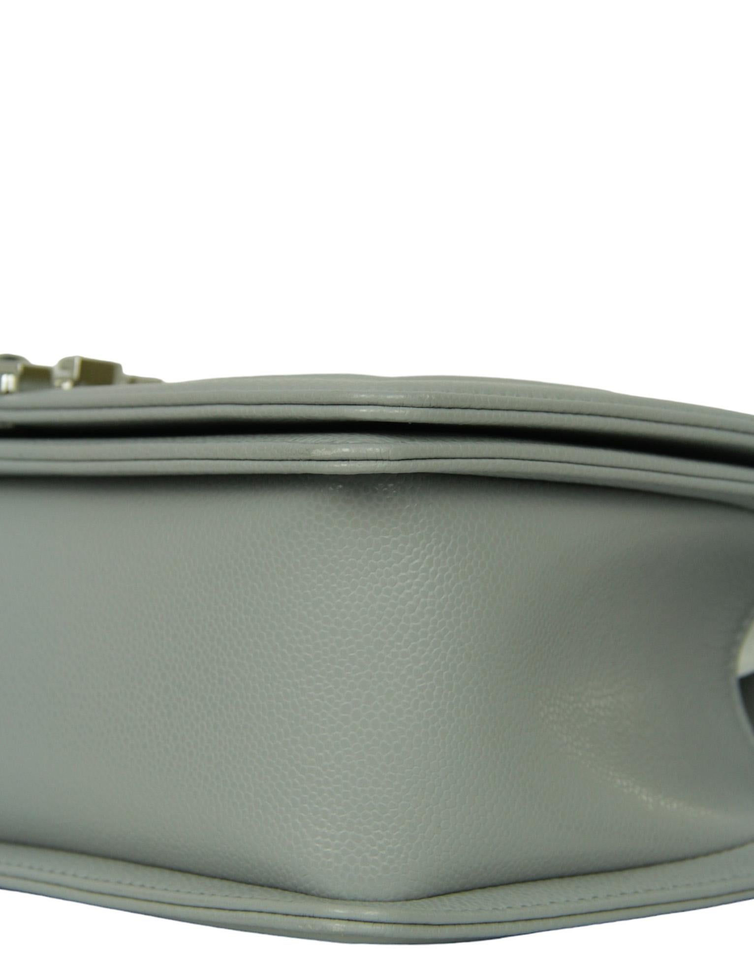 Chanel 2024 Grey Shiny Caviar Leather Quilted Medium Boy Bag For Sale 1