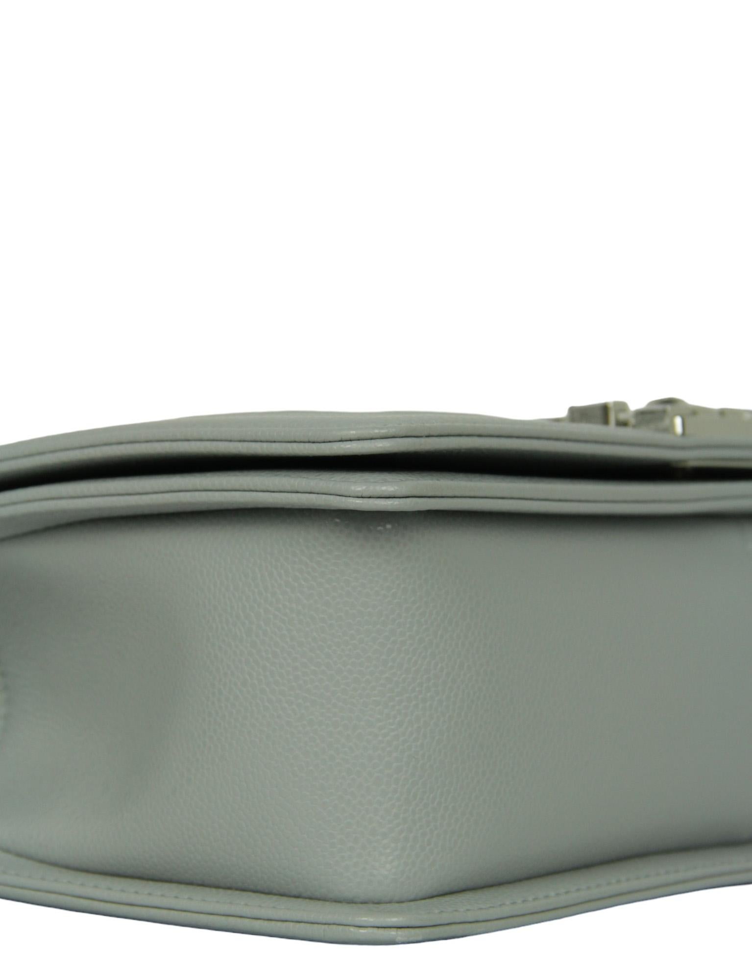 Chanel 2024 Grey Shiny Caviar Leather Quilted Medium Boy Bag For Sale 2