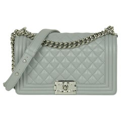 Chanel 2024 Grey Shiny Caviar Leather Quilted Medium Boy Bag
