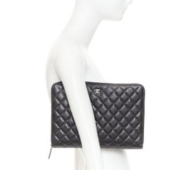 CHANEL 2024 Portfolio Case black diamond quilt leather CC document travel case