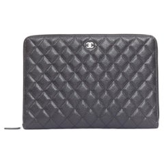 CHANEL 2024 Portfolio Case black diamond quilt leather CC document travel case