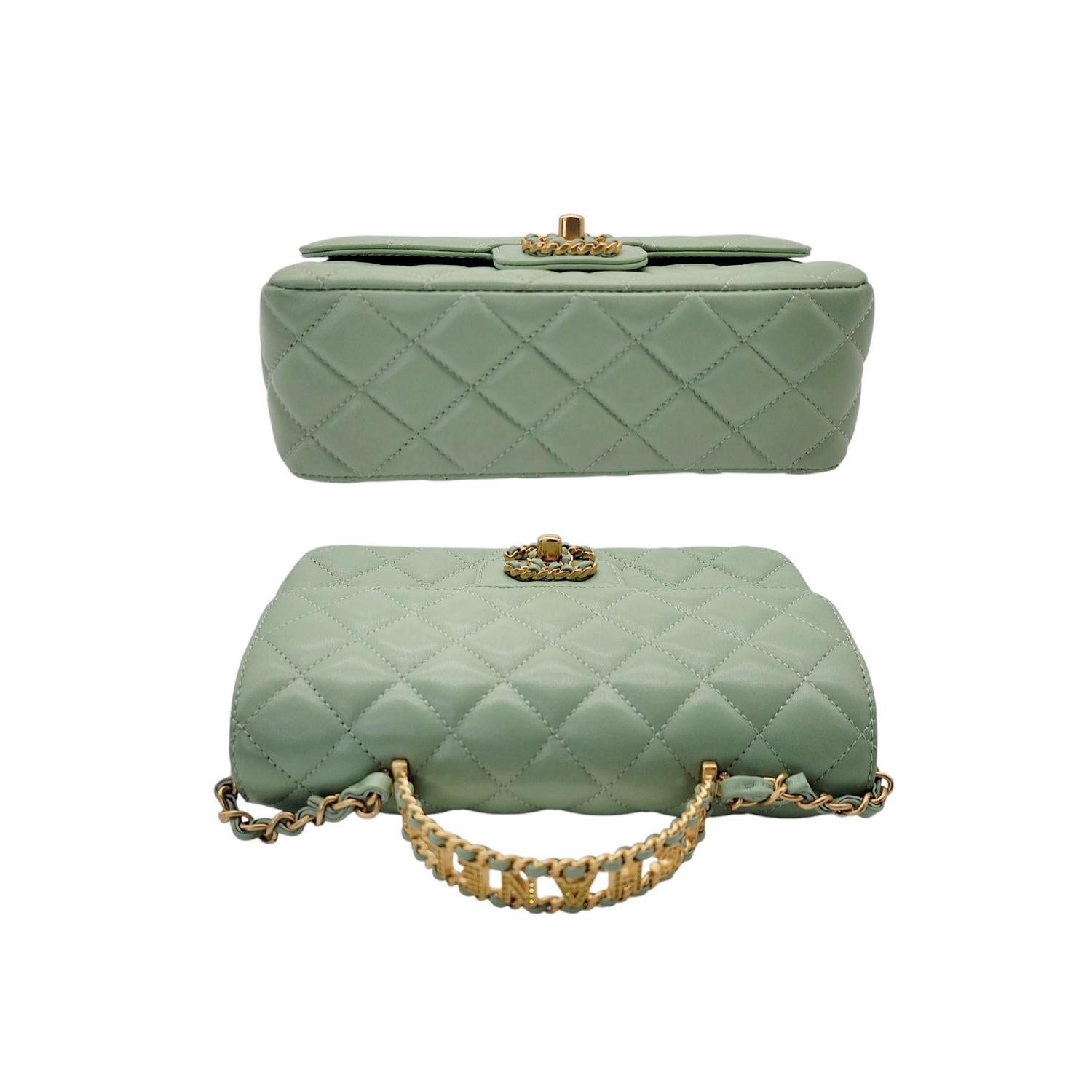 Chanel 2024 Rectangular Mini Strass Logo Top Flap Bag In Excellent Condition For Sale In Scottsdale, AZ