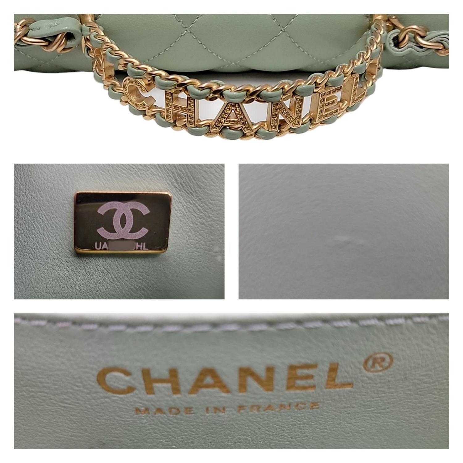 Chanel 2024 Rectangular Mini Strass Logo Top Flap Bag For Sale 1