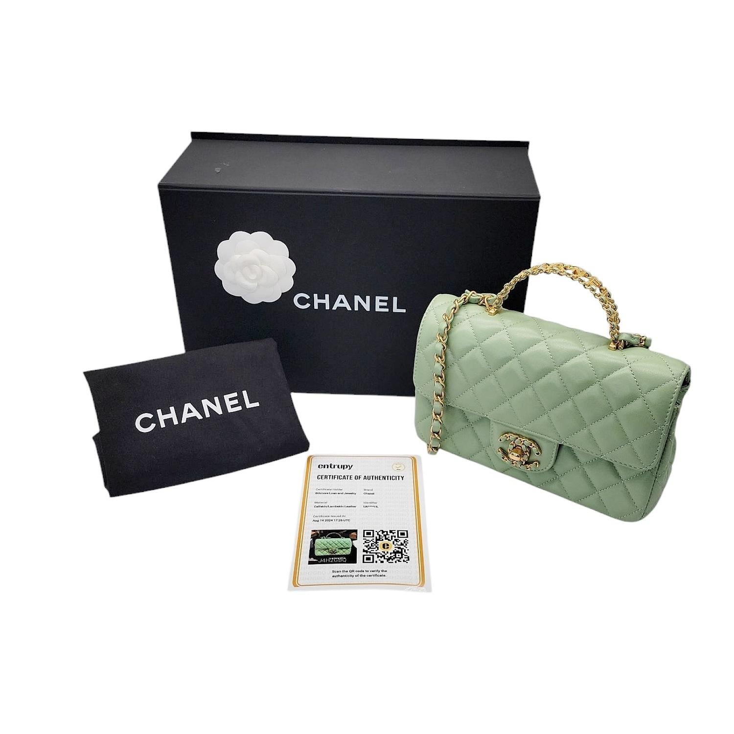 Chanel 2024 Rectangular Mini Strass Logo Top Flap Bag For Sale 2
