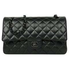 Chanel 2024 So Black Lambskin Leather 10" Medium Double Flap Classic Bag
