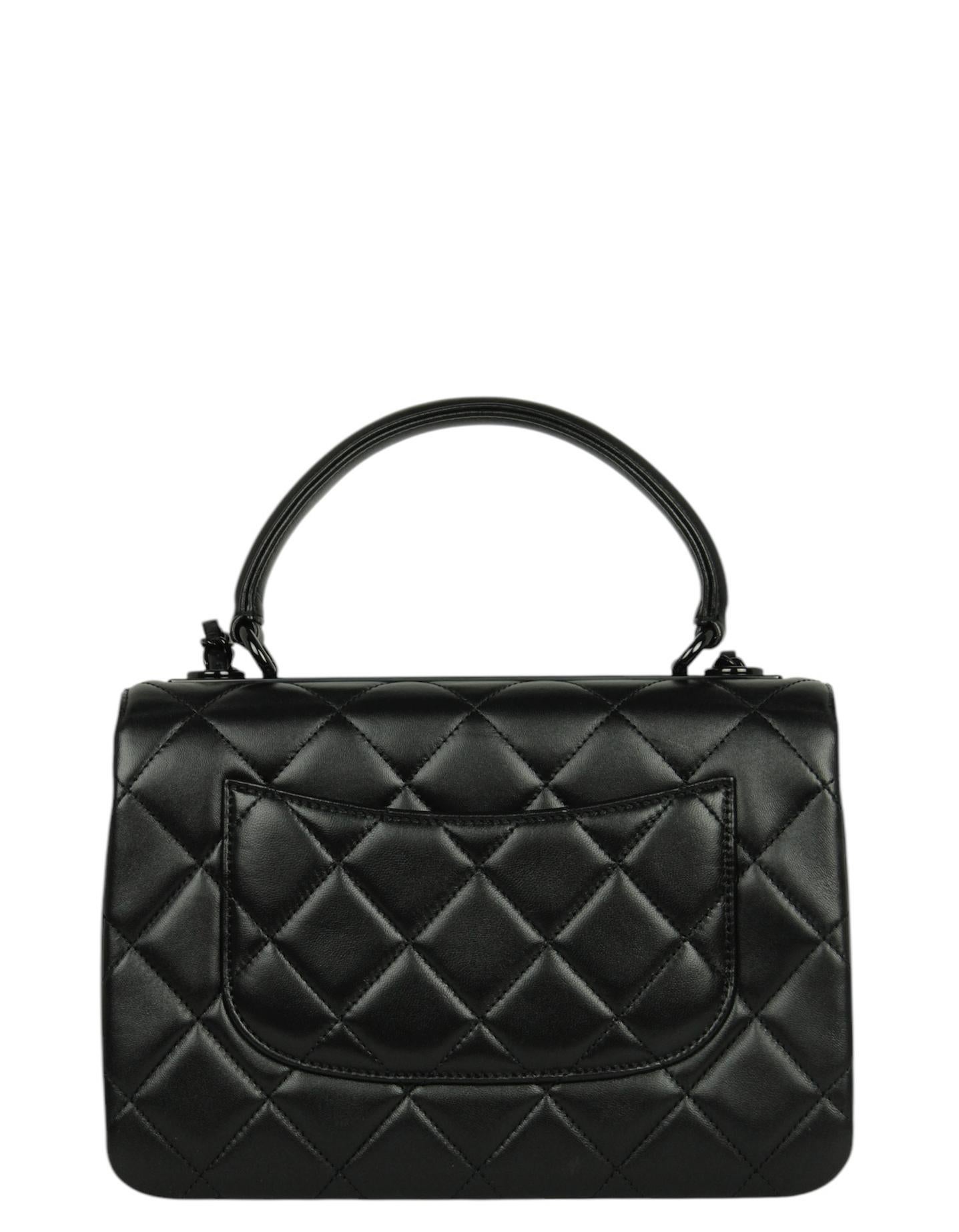 Chanel 2024 So Black Lambskin Quilted Small Trendy CC Dual Handle Flap Bag In Excellent Condition In New York, NY