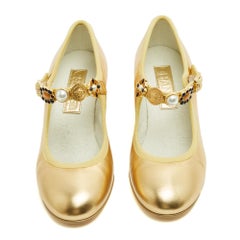 Chanel 2024 Souliers Babies EU39 Golden Leather Mary Jane Heels Pumps UK6 US8.5