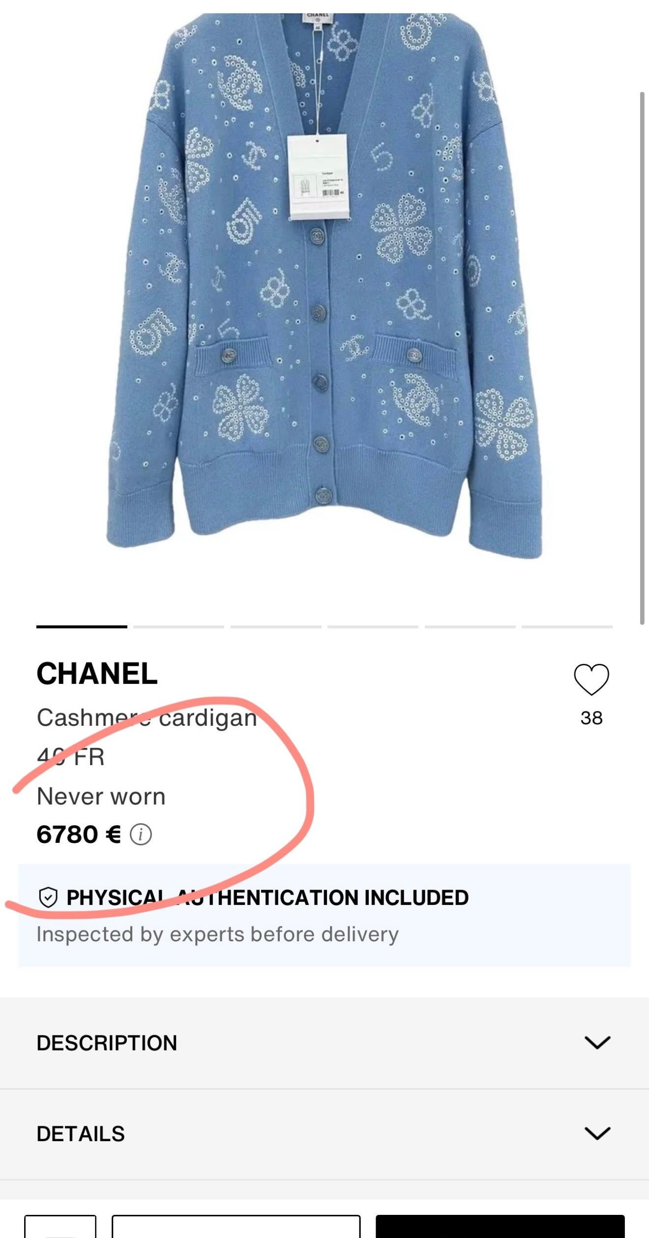Blue Chanel 2024 Spring Iconic Embroidered Cardigan 38 FR