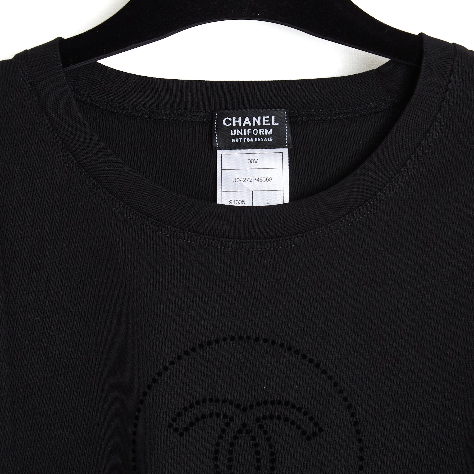 Women's Chanel 2024 T-shirt FR40 Black Cotton CC Matt Print Top size L Uniform