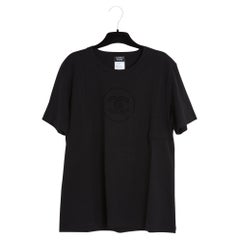 Chanel 2024 T-shirt FR40 Black Cotton CC Matt Print Top size L Uniform