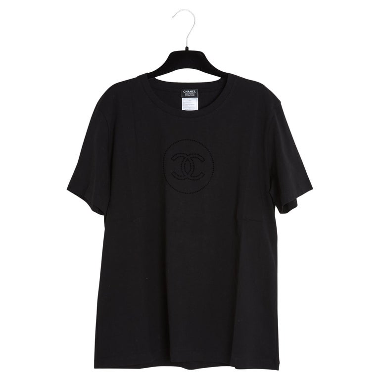 Chanel 2024 T-shirt FR40 Black Cotton CC Matt Print Top size L 