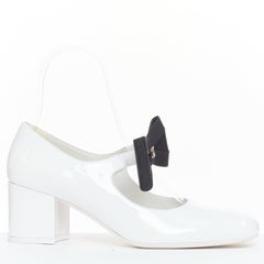 CHANEL 2024 white patent black CC logo bow maryjane chunky heels EU38.5