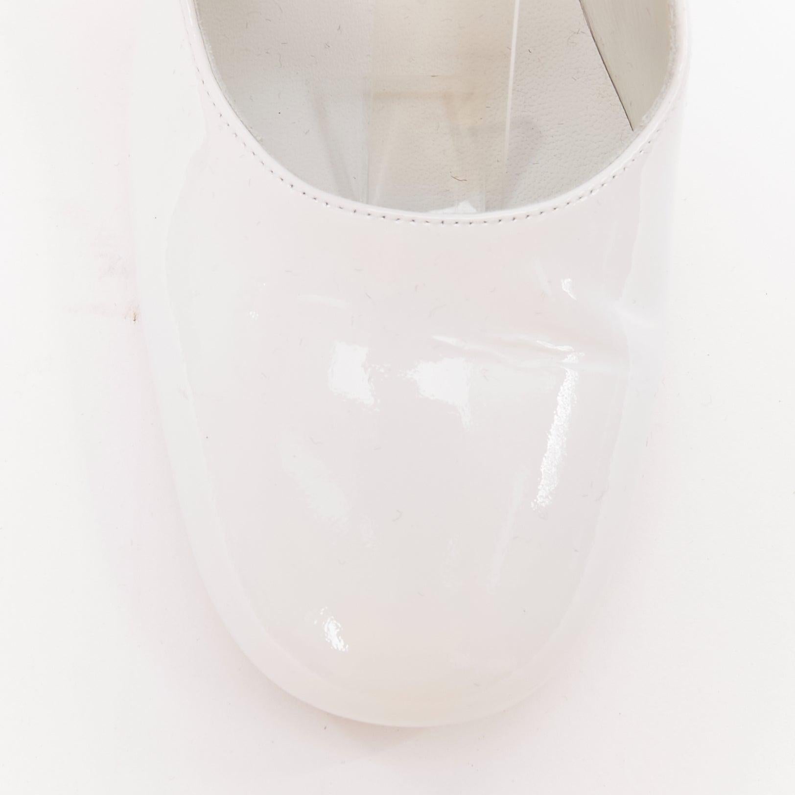 CHANEL 2024 white patent black CC logo bow maryjane chunky heels EU38.5 1