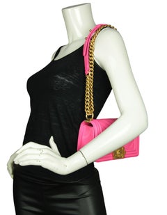 Chanel 2024C Fuchsia Neon Pink Caviar Leather Quilted Small Boy Bag