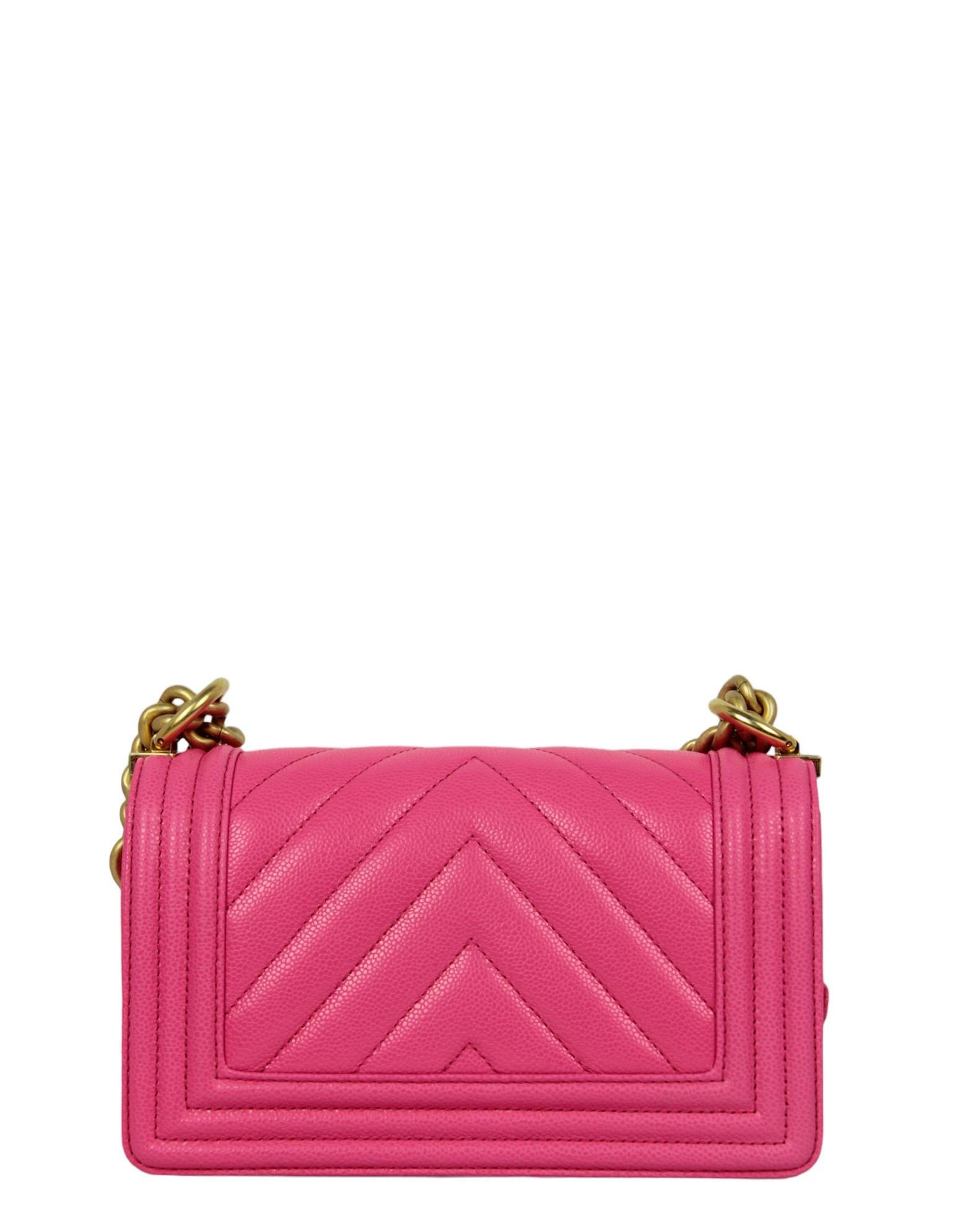 Women's Chanel 2024C Fuchsia Neon Pink Caviar Leather Quilted Small Boy Bag For Sale