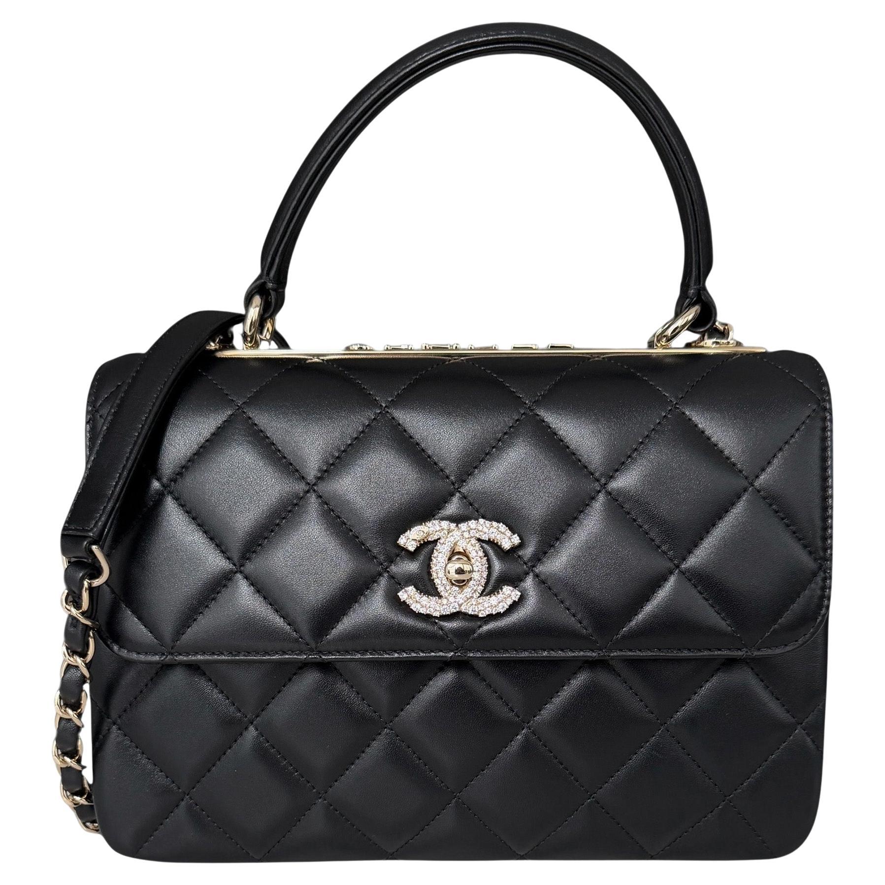 Chanel 2025 Black Crystal CC Quilted Small Trendy Dual Handle Flap Bag For Sale