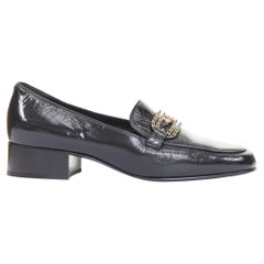 CHANEL 2025 black textured calfski gold CC chain link mocassin loafer shoes EU37