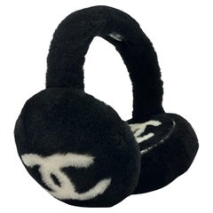 Chanel 2025 CC Shearling Black & White Earmuffs