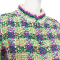 CHANEL 2025 Coco Neige green purple sequin jewel button tweed jacket FR36 XS