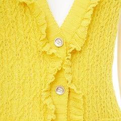 CHANEL 2025 marigold yellow openwork ruffle trim cotton knit vest cardigan FR34