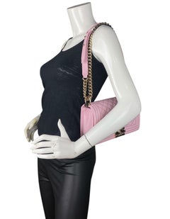 Chanel 2025 Pink Caviar Leather Quilted Medium Boy Bag w/ Pale Goldtone Hardware