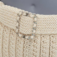 CHANEL 2025 Runway beige chain buckle belted textured ribbed knit shorts FR34 XS