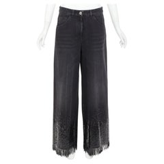 CHANEL 2025 Runway black washed denim sequin fringe wide leg jeans FR40 L