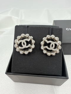 CHANEL 2025 Silver Crystal CC Circle Stud Earrings