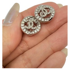 Chanel 2025 Silver Crystal CC Circle Stud Earrings