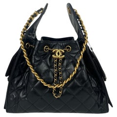 Chanel 2025 SOLD OUT Black Shiny Calfskin Leather Small 25 Hobo Bag