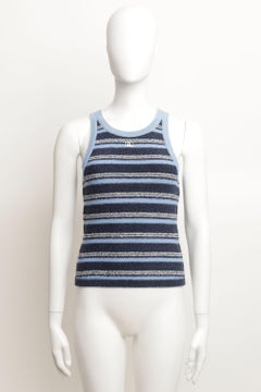 Chanel 2025 Striped Tank Top in Blue and White Cotton and Cashmere