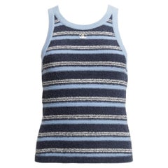 Chanel 2025 Striped Tank Top in Blue and White Cotton and Cashmere
