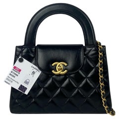 Chanel 2025C Black Calfskin Leather Quilted Nano Kelly Shopper Bag