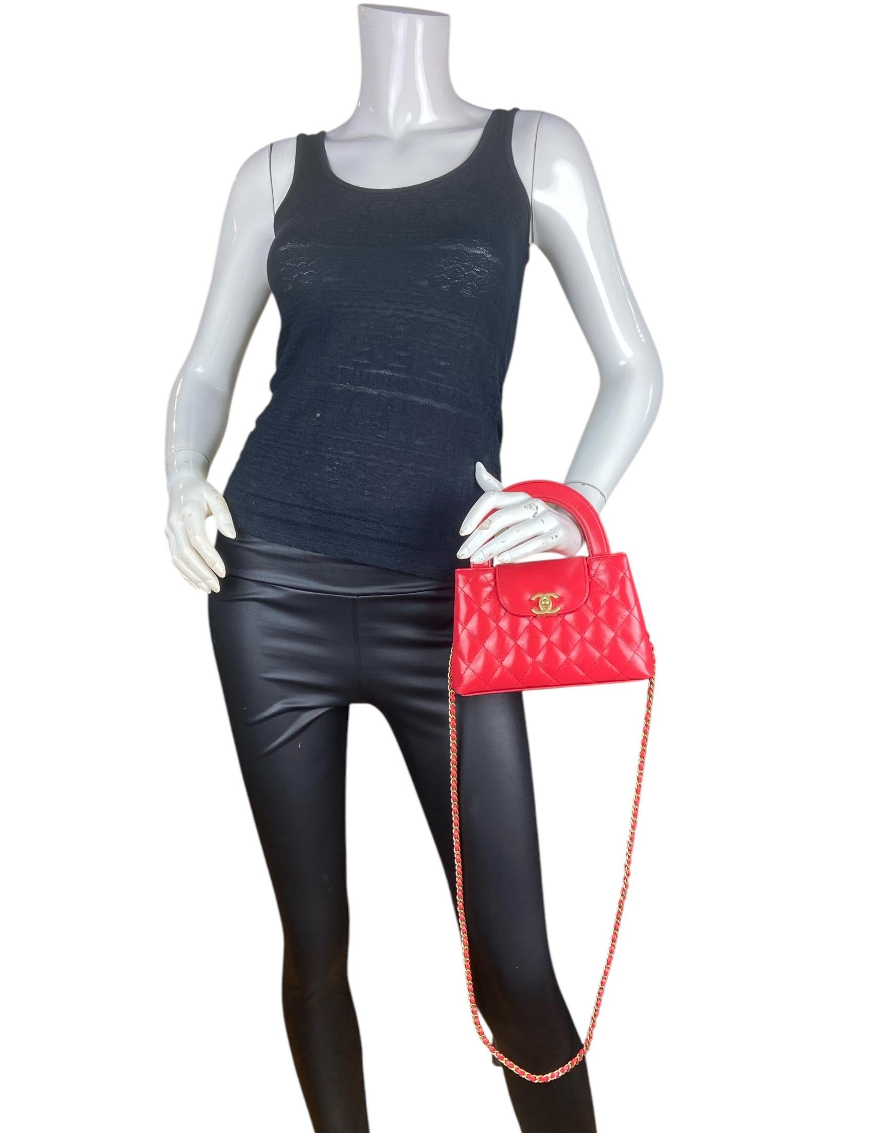 Chanel 2025C Bolso Crossbody Nano Kelly acolchado de piel de becerro rojo oscuro Rojo