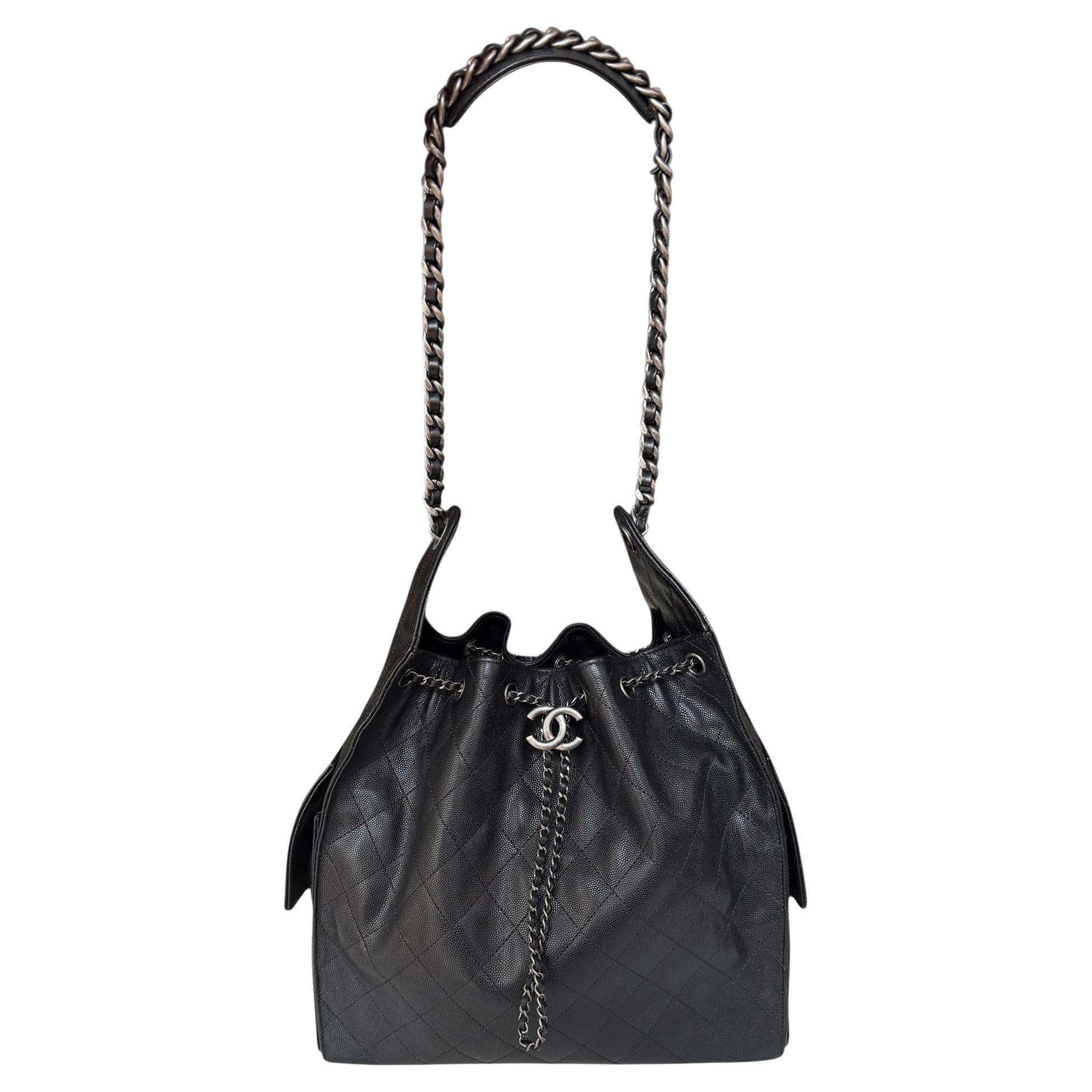 Chanel 2026 Black Caviar Leather Medium 25 Hobo Bag w/ Darkened Silvertone