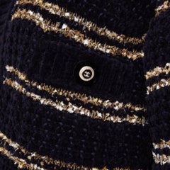 CHANEL 20A Runway wool blend tweed striped knit CC buttons cardigan coat FR34 XS