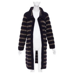 CHANEL 20A Runway wool blend tweed striped knit CC buttons cardigan coat FR34 XS