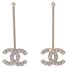 Chanel 20B CC Crystal and Pearl Drop Earrings 66713