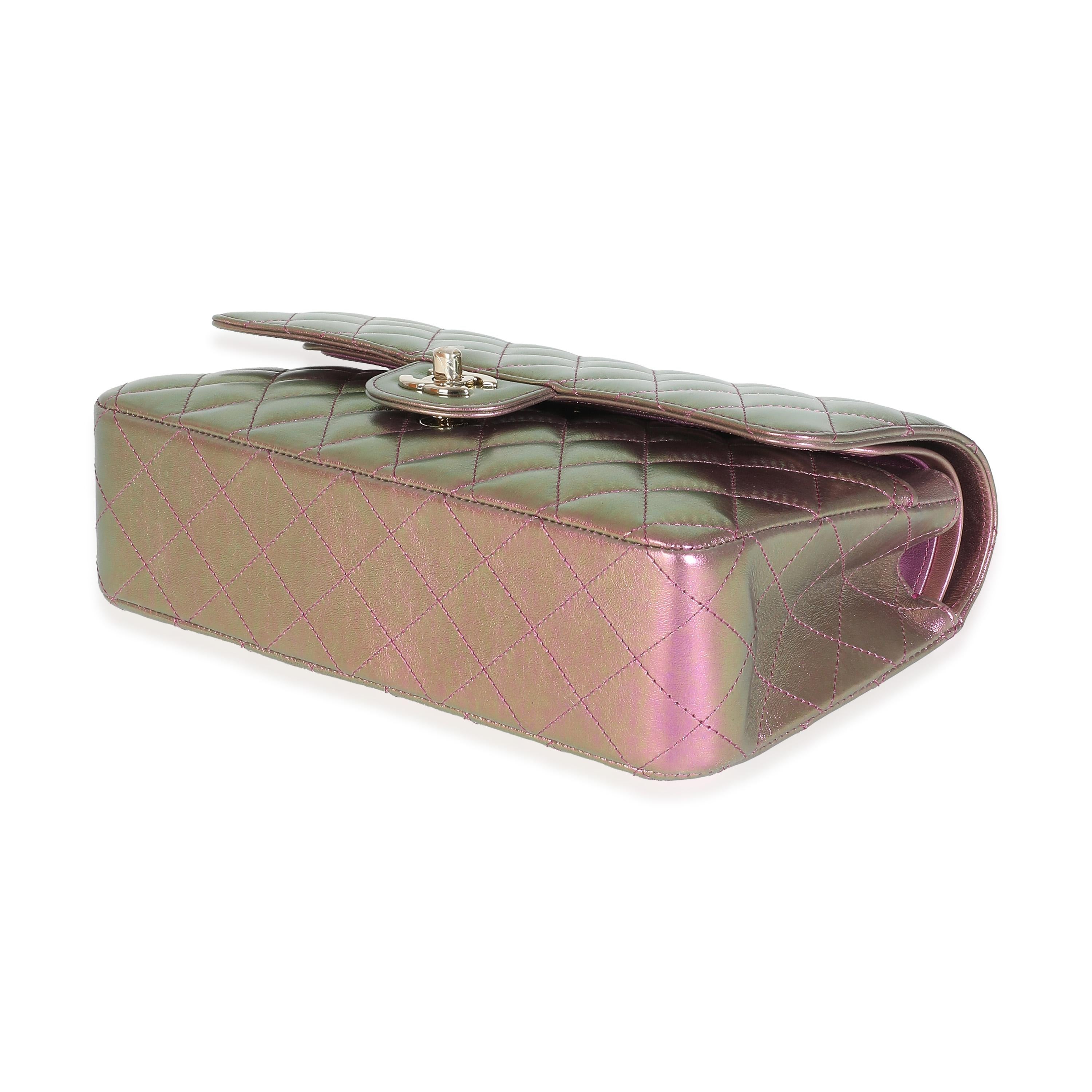 Women's or Men's Chanel 20B Purple Quilted Iridescent Lambskin Medium Classic Double Flap Bag For Sale
