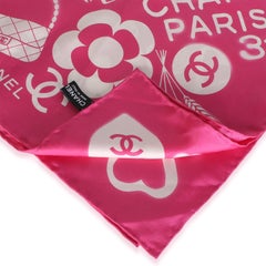Chanel 20C Pink White CC Logo Silk Square Scarf