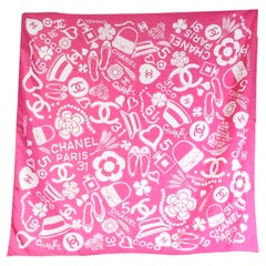Chanel 20C Pink White CC Logo Silk Square Scarf