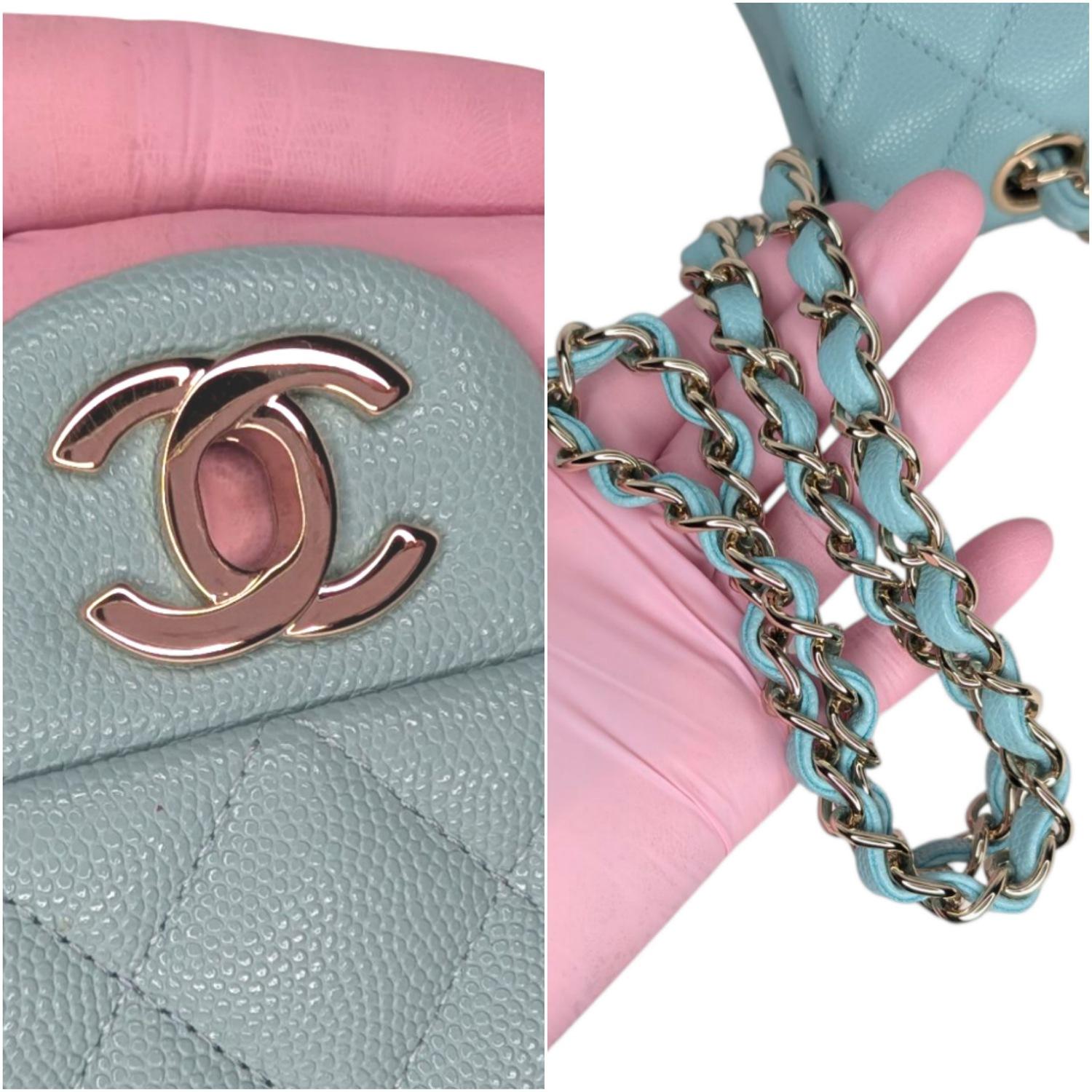 Chanel 20C Tiffany Blue Caviar Quilted Classic Flap Double Medium 5