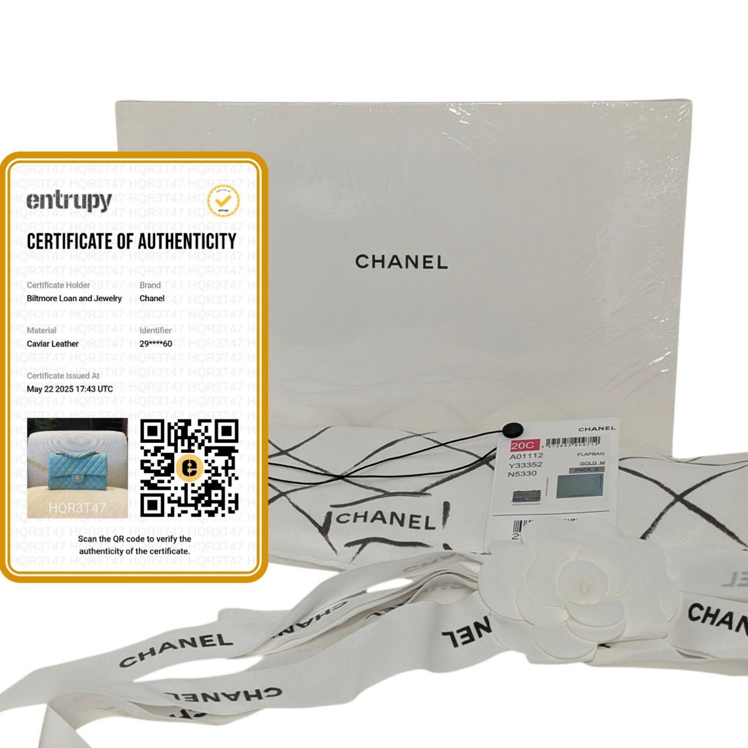 Chanel 20C Tiffany Blue Caviar Quilted Classic Flap Double Medium 6