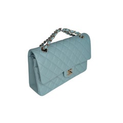Chanel 20C Tiffany Blue Caviar Quilted Classic Flap Double Medium