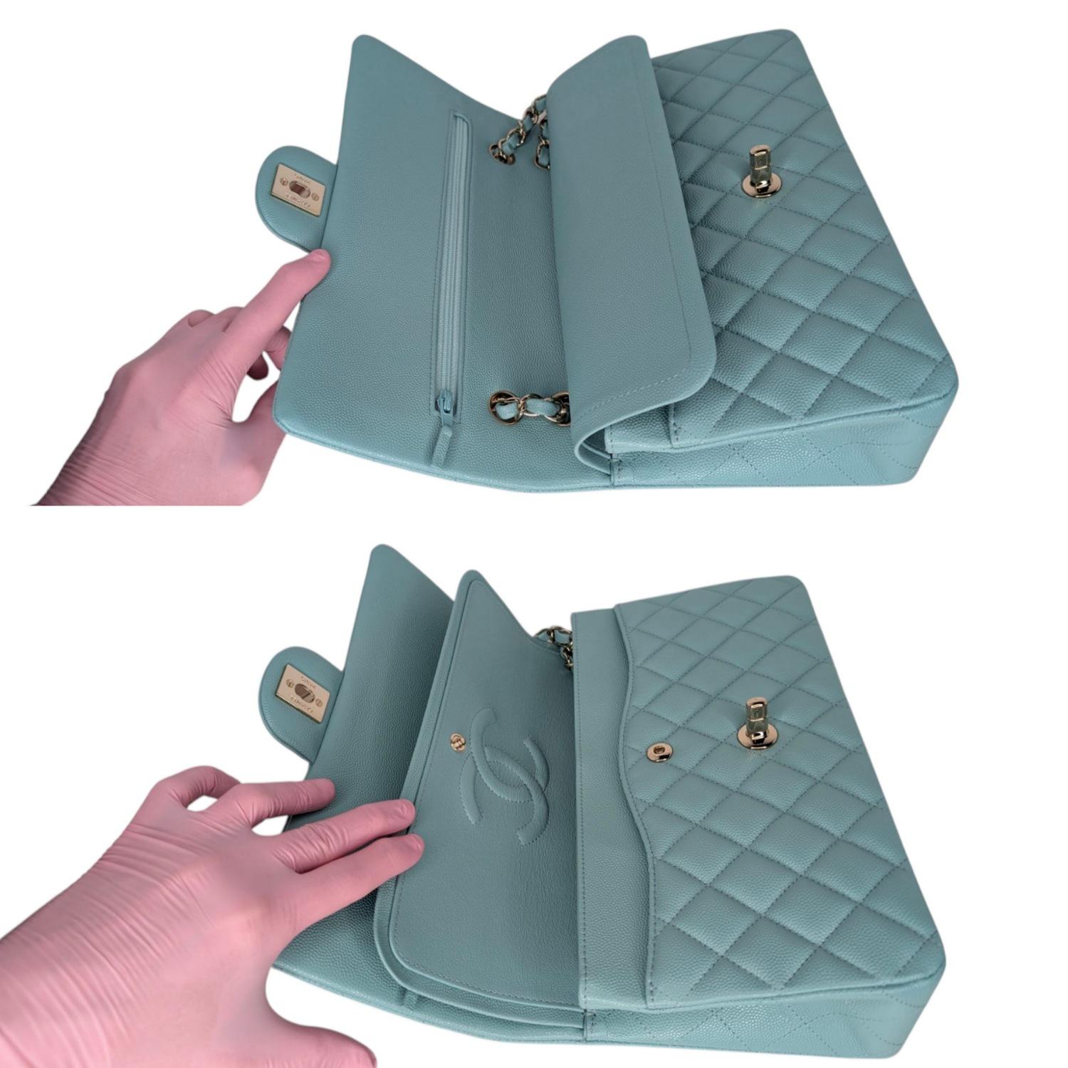 Chanel 20C Tiffany Blue Caviar Quilted Classic Flap Double Medium 1